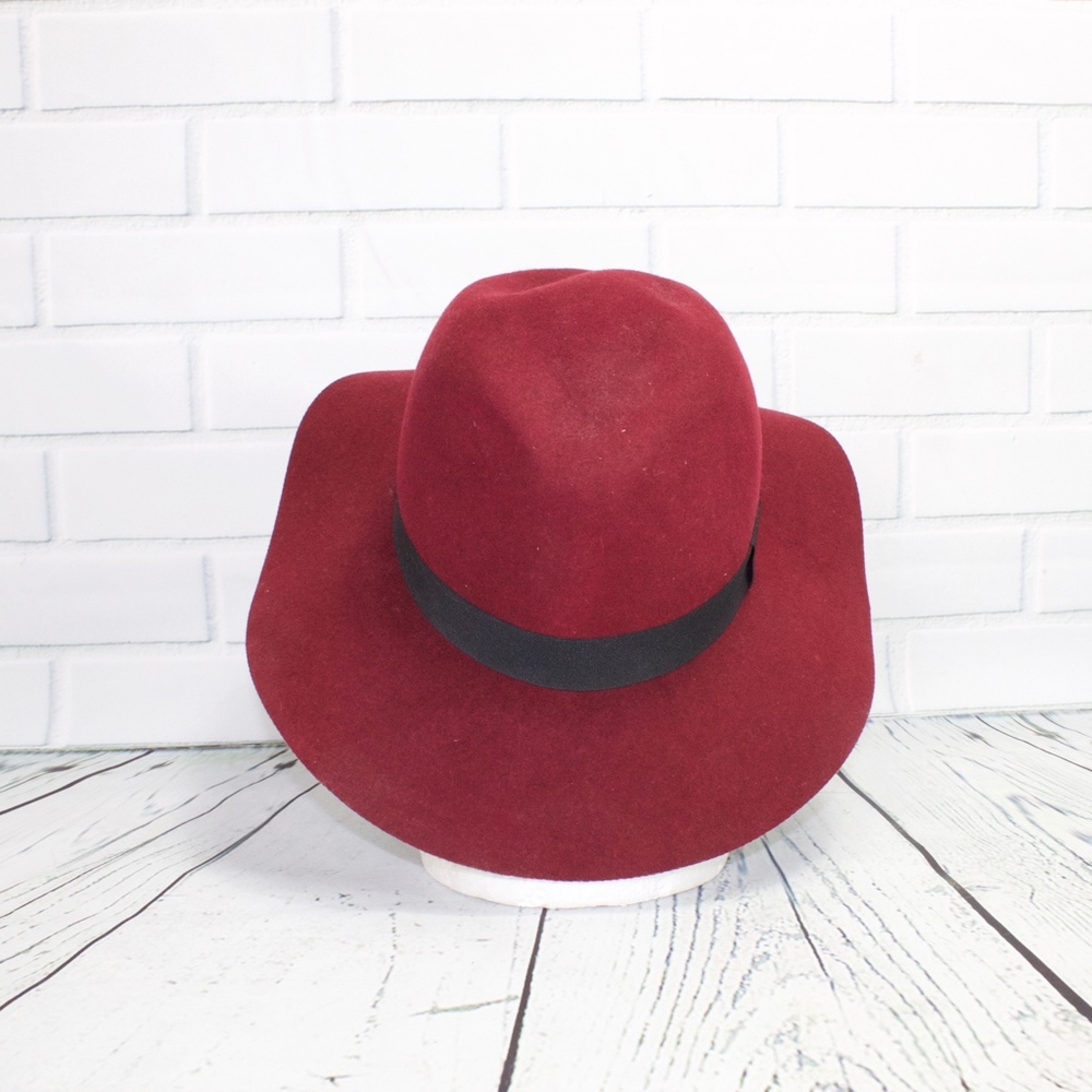 Burgundy Wool Hat Black Ribbon Size S/M - Picture 5 of 7